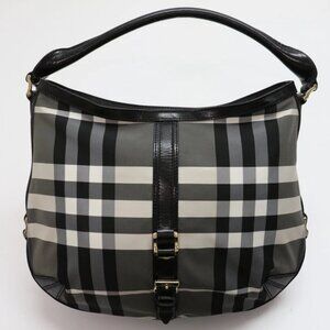 Burberry Tri Color Beat Check Nylon & Leather Hobo